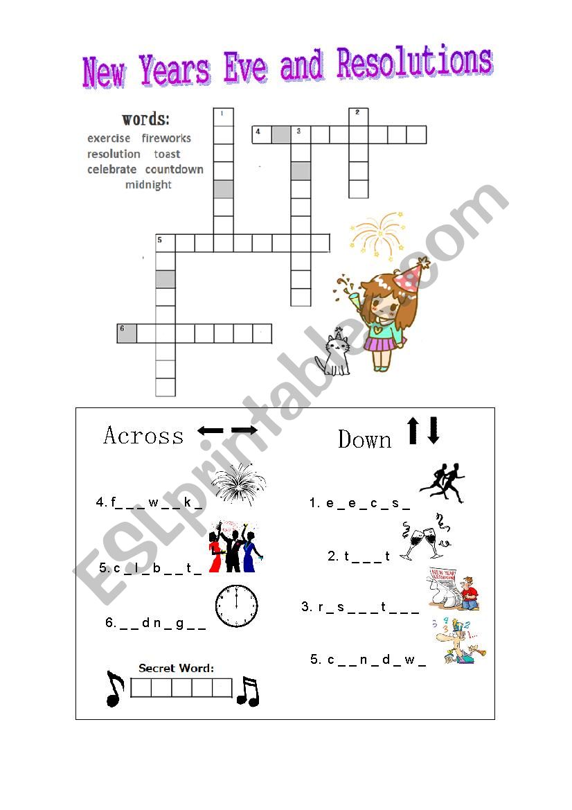 New Year`s Eve Crossword - Resolutions and Traditions